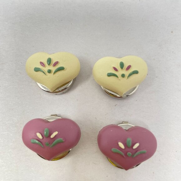 Floral Hearts Button Covers Pink Vintage 80s Faux Wood Country Charm Kitchy Cute - Picture 6 of 10